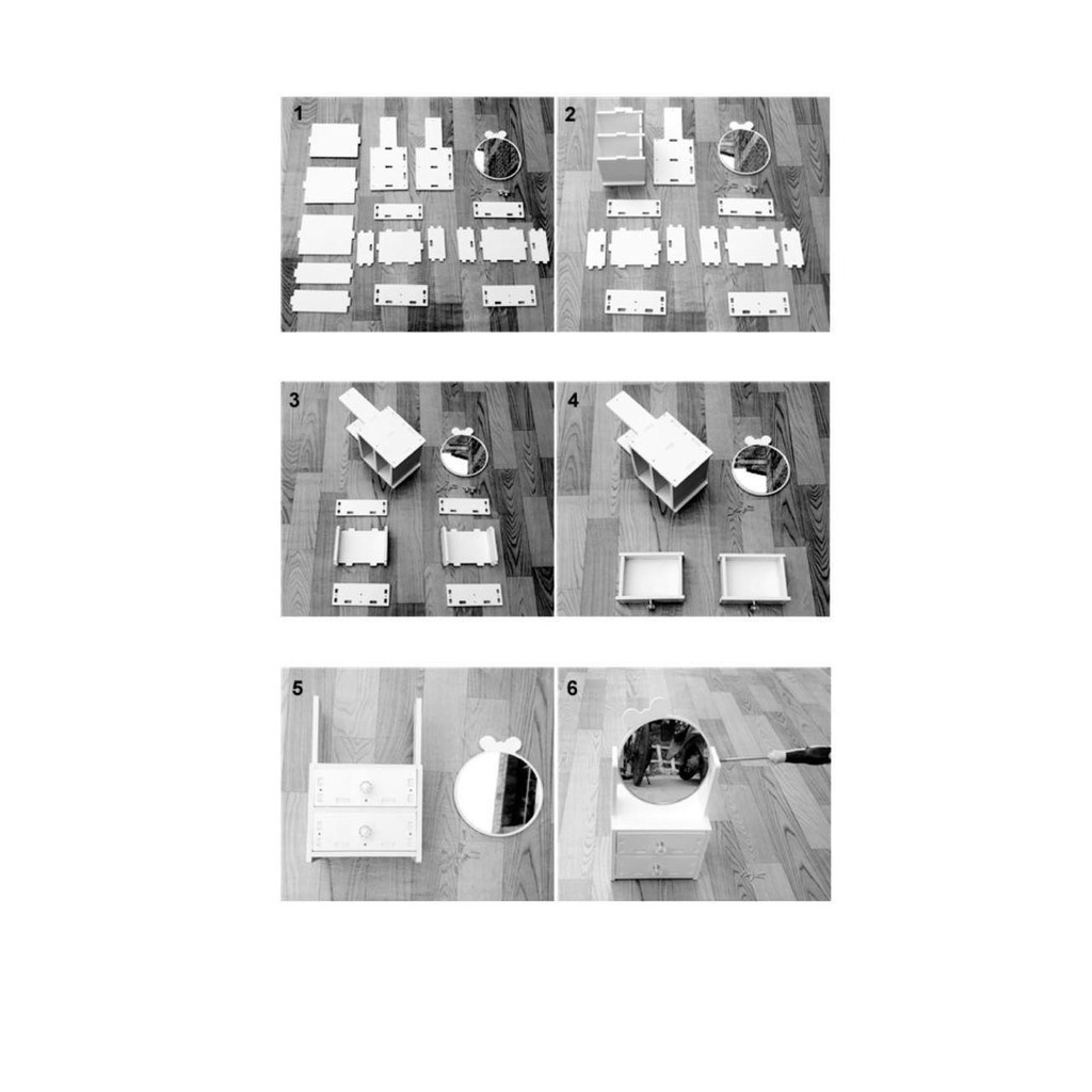 Rak Kosmetik Cermin Telinga Kucing 2 Laci Vintage WPC Rak Make Up Mini Skincare Tahan Air Lemari Hias Kecil Storage Murah Import