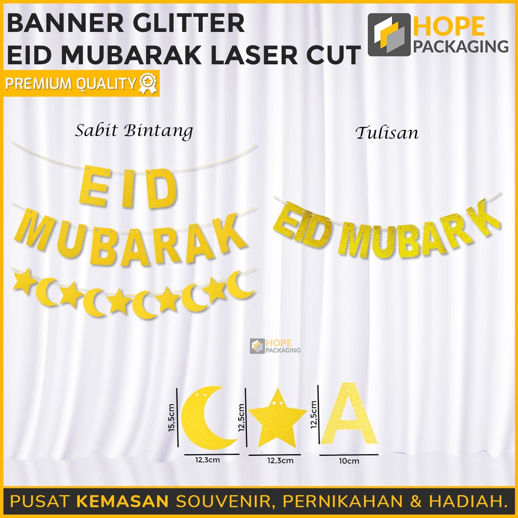 Banner Glitter Eid Mubarak Laser cut / Ramadhan Puasa Lebaran / Bunting Flag Idul Fitri