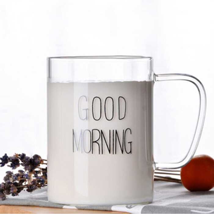 (BISA COD) FTIHSHP  Gelas Glass Coffee Mug Desain Good Morning 400 ml - MD19