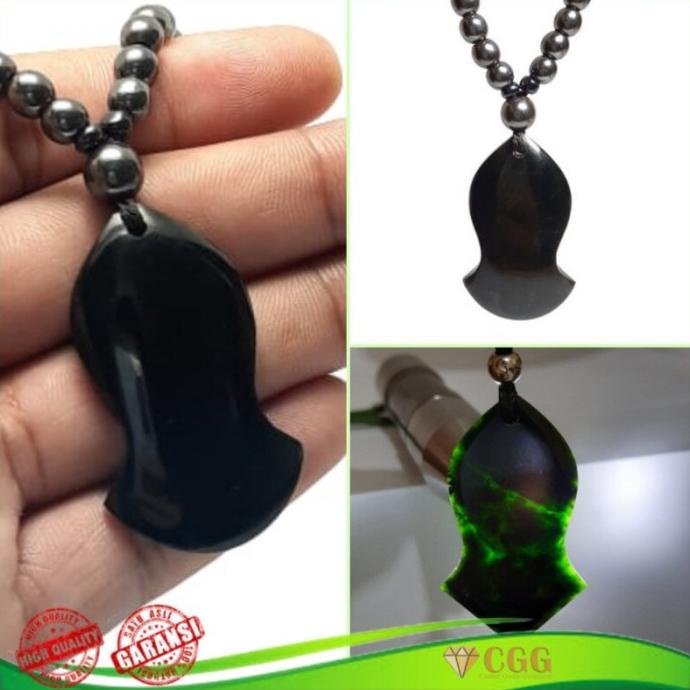 Kalung Tasbih Kesehatan Liontin Batu Black Jade Giok Hitam