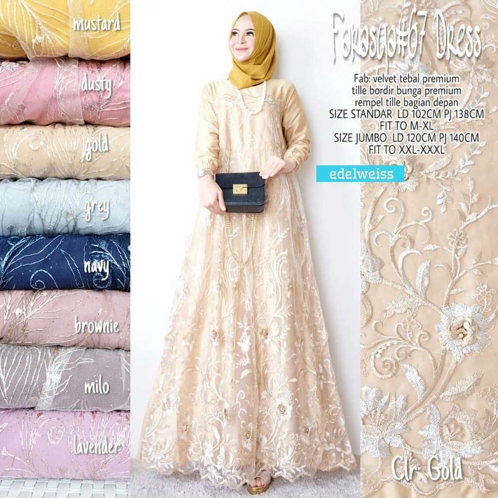 Gamis Muslimah Terbaru Farasya Dress #67 Syar'i Anak Perempuan Dress Tile Brukat Mutiara Gaun Pesta Resepsi Pernikahan Dress Outfit Bridesmaid Kondangan Bahan Velvet Tebal Premium Dress Muslim Jumbo xxxl Ld 130cm