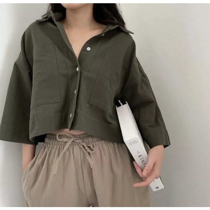 Kemeja cropBaju atasan wanita lengan panjang/kemeja wanita kekinian