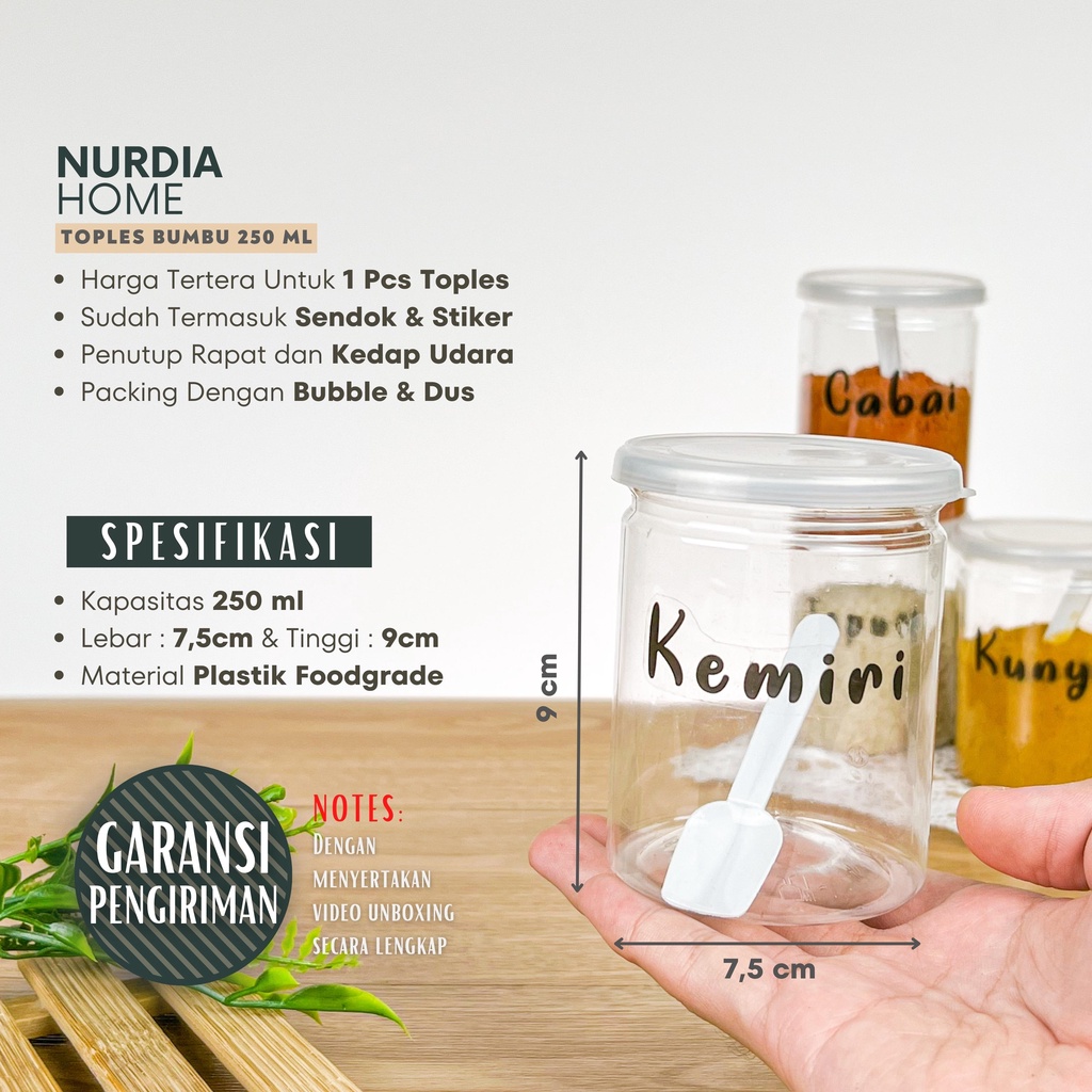 Toples Bumbu Dapur 250 ml Nurdia Home (Tempat bumbu dapur / Wadah bumbu dapur / Botol bumbu) - J01