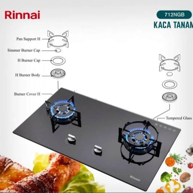 KOMPOR GAS TANAM RINNAI RB 712NGB GAS STOVE 2 TUNGKU STAINLESS