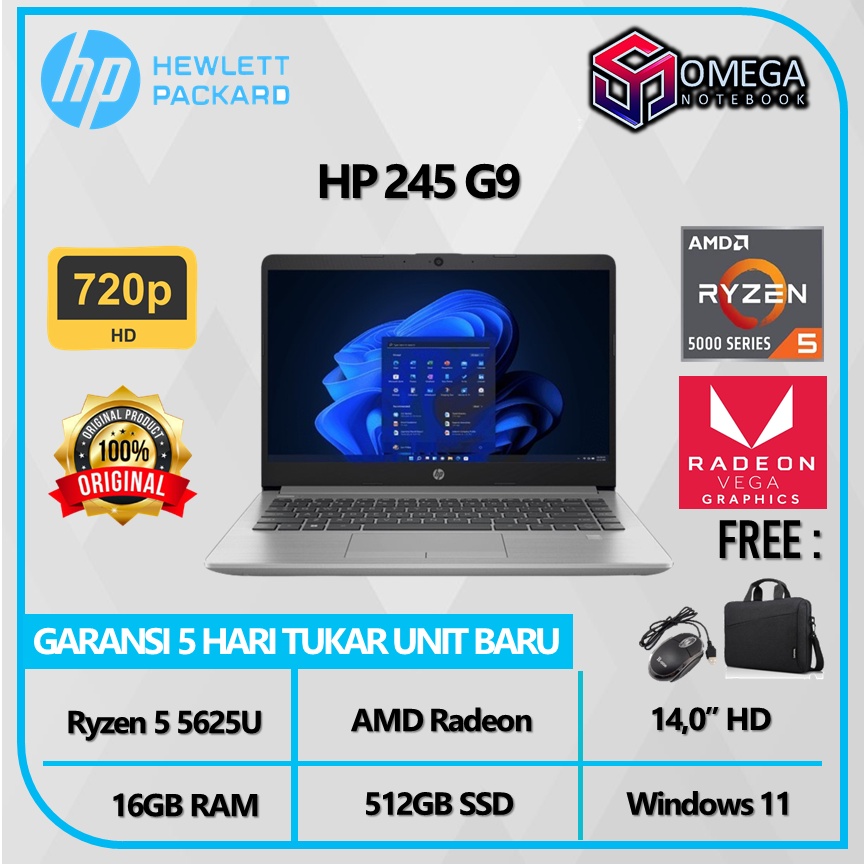 Laptop HP 245 G9 Ryzen 5 5625 16GB 512GB AMD Radeon 14,0 HD Windows 11