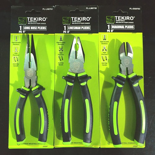TEKIRO Tang Potong Tang Kombinasi Kabel 6 7 8 inch Linesman  Diagonal Pliers Combinasi Lancip Buaya Orignal Perkakas Bahan Baja Tensil Kualitas Tinggi Handle Anti Slip