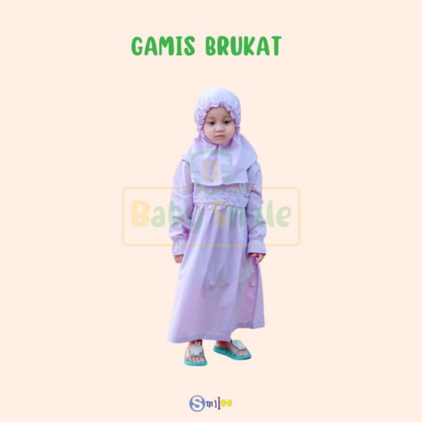 baju muslim gamis kerudung anak aplikasi brukat ungu - size 6 Murah Berkualitas