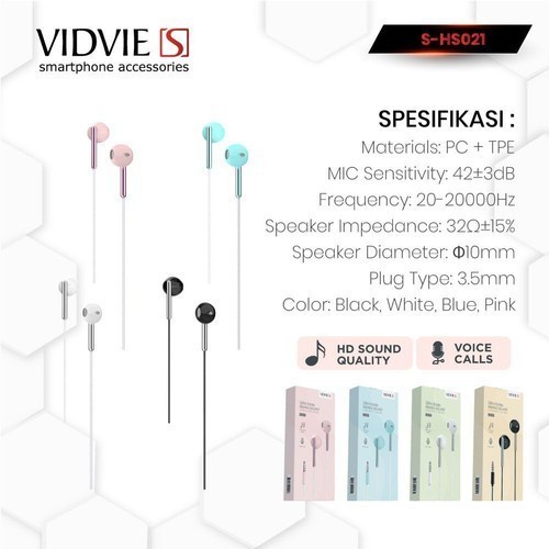 Vidvie S Headset Handsfree Earphone Ultra Bass Stereo Sound HS021 - Pink