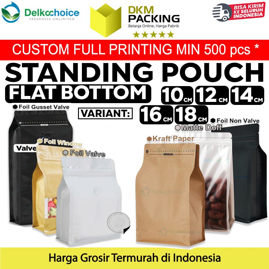 Standing Pouch VARIANT FLAT BOTTOM Plastik Klip Makanan DELKOCHOICE TERMURAH