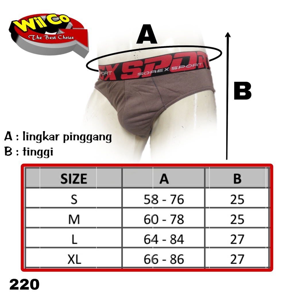 K220T - (DIJUAL PER 1 BOX ISI 3 Pcs) CELANA DALAM PRIA CD PRIA PAKAIAN DALAM SOREX SPORT BRIEFT KATUN SIZE S - XL