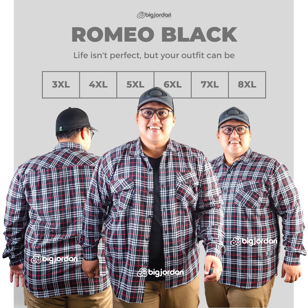 BIGJORDAN ROMEO BLACK kemeja flannel biru ukuran jumbo size XXXXL XXXXXL 6XL 7XL 8XL kemeja flanel b