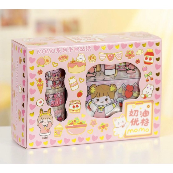 STICKER MOMO WATERPROOF ISI 100 LEMBAR PER BOX-STICKER ROLL PINK
