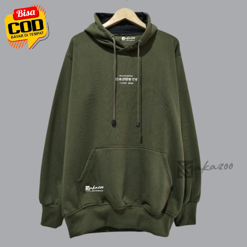 hoodie distro pria original AKAZOO WARNA HIJAU ARMY i love u men  bahan flece sweater oversize pria xxl ziper hoodie korea style akazoo.id