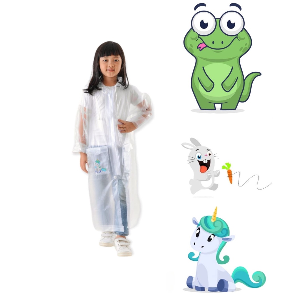 ORIGINAL BROMO Jas hujan Hoodie Terusan Anak Laki Laki Dan Perempuan Motif Karakter Lucu Imut Dengan Tas Belakang Bahan Premium Murah Usia 5 6 7 8 9 10 Tahun TK SD Warna Transparat Putih Hijau Biru Hitam Abu Model Kekinian Terbaru 2023 Bisa COD Promo