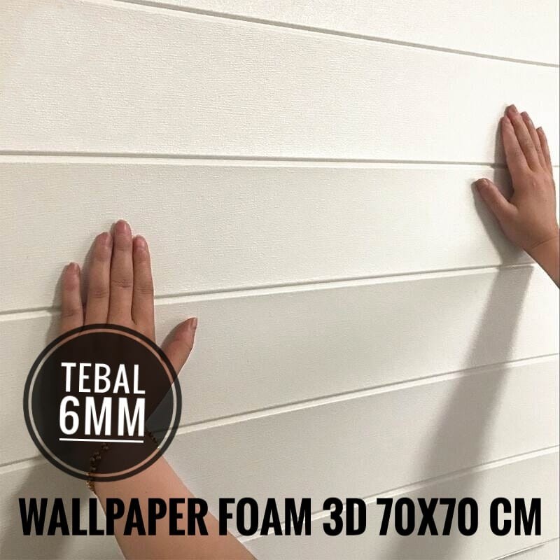 wallpaper dinding sticker foam 3D motif kayu - Putih