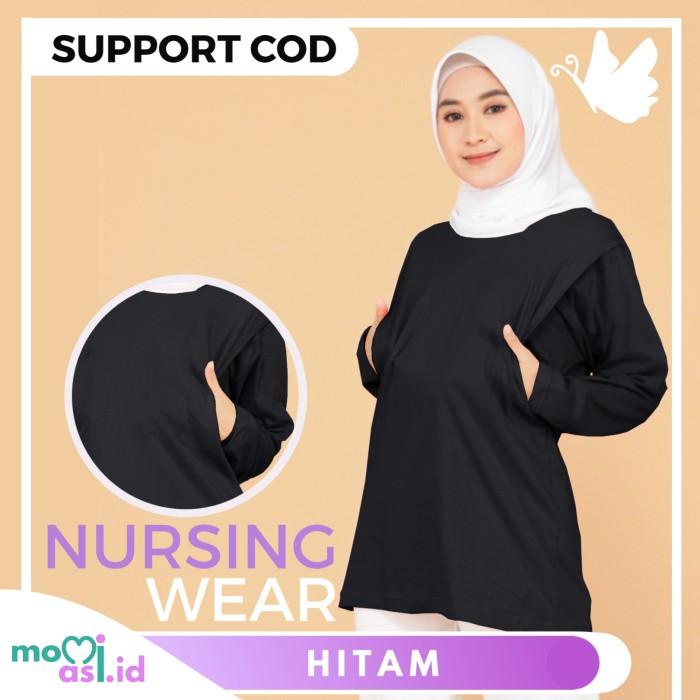 Terlaris Kaos Ibu Menyusui Baju Busui Lengan Panjang Bukaan Samping Hitam