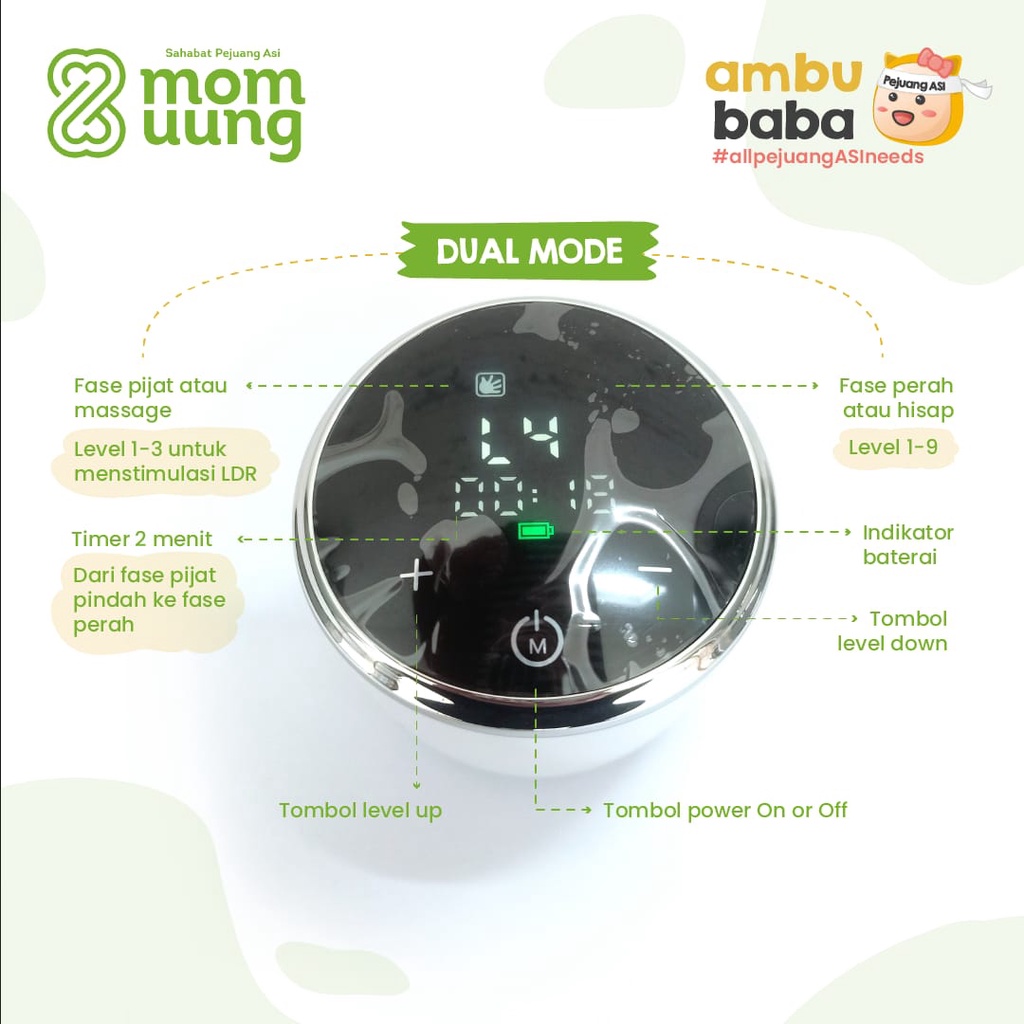 Pompa Asi Mom Uung Momuung Electric Breast Pump Single Pump Murah Lembut Silent