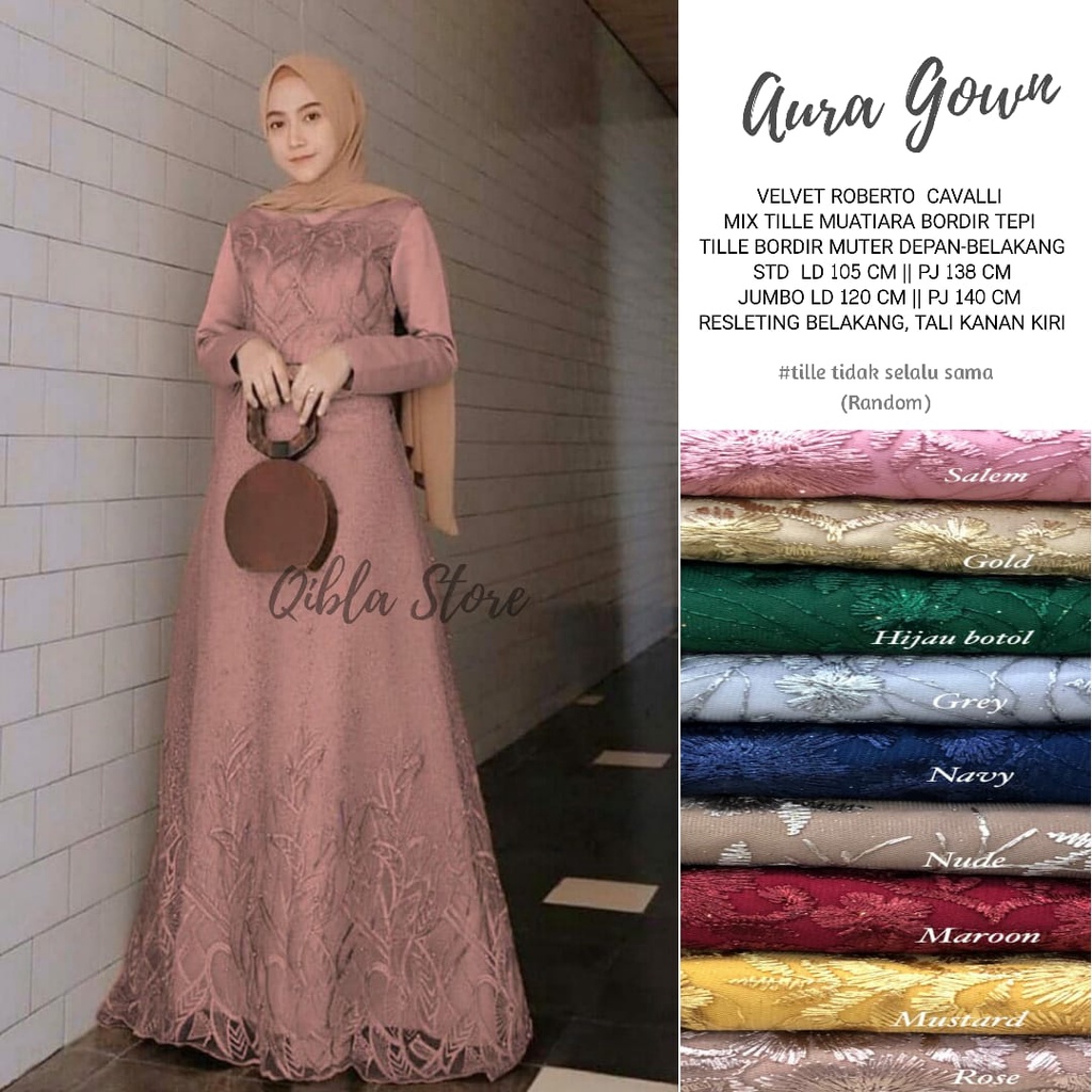 AURA GOWN DRESS BRUKAT PREMIUM JUMBO MUSLIM DRES REMAJA XXXL LD 120 GAMIS KONDANGAN TERBARU MURAH KONVEKSI GROSIR SERAGAMAN PERNIKAHAN LAMARAN PERNIKAHAN LEBARAN WISUDA TUNAGAN GOLD DUSTY NUDE MOCCA ROSE BROWN MILLO GREY MARUN BAJU MUSLIM JUMBO LD 120