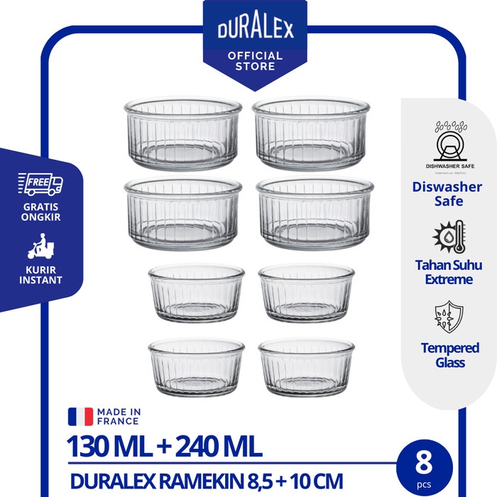 Terlaris Duralex Ovenchef Mangkuk Oven Mangkuk Ramekin 8,5 Cm + 10 Cm 8 Pcs