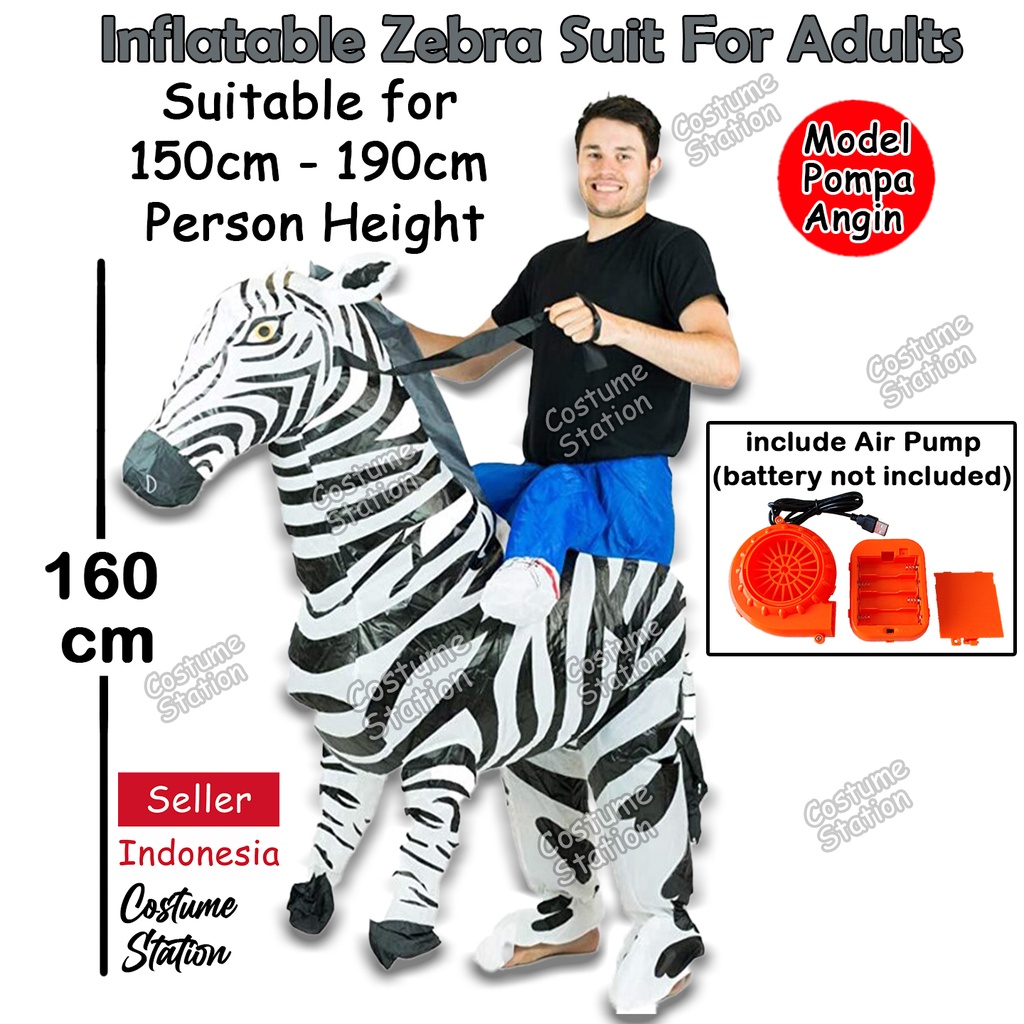 Kostum Zebra Back Ride / Costume Kuda Hewan Binatang Animal Inflatable pompa angin dewasa