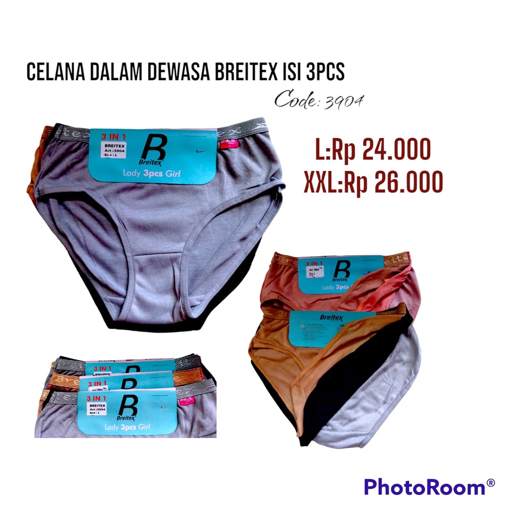 3pcs Celana Dalam CD Dewasa BREITEX Lembut Kode 3904&amp;3900