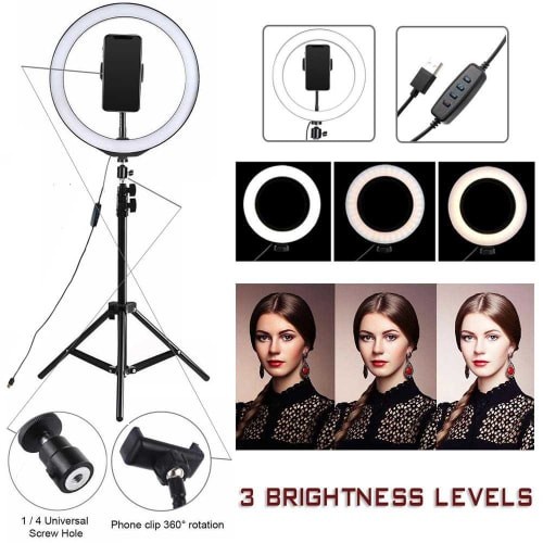 Paket Lampu Ring Light 26cm + Tripod 2.1 Meter Gratis Remote Bluetooth Holder Hp