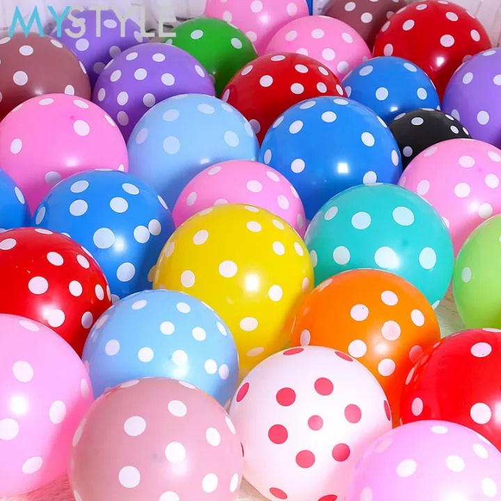 Balon Latex Polkadot 12 Inch / Balon Motif Bintik Bintik / Balon Polkadot Warna Warni / Balon Polkadot Mix