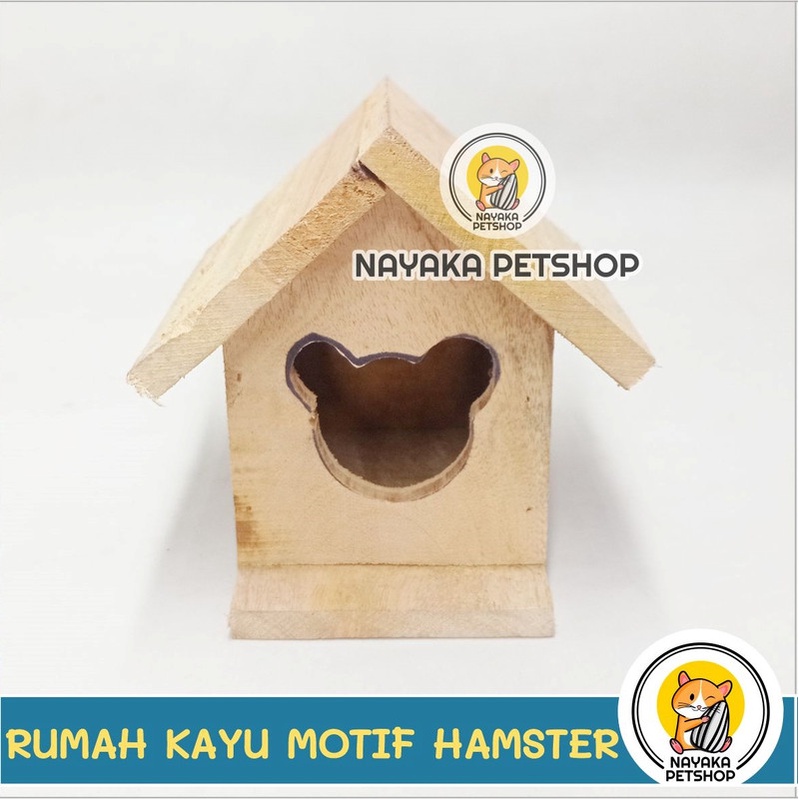 Rumah Hamster Kayu Atap Segitiga Motif Hamster Wooden Home Kandang Hewan House Sarang Tupai