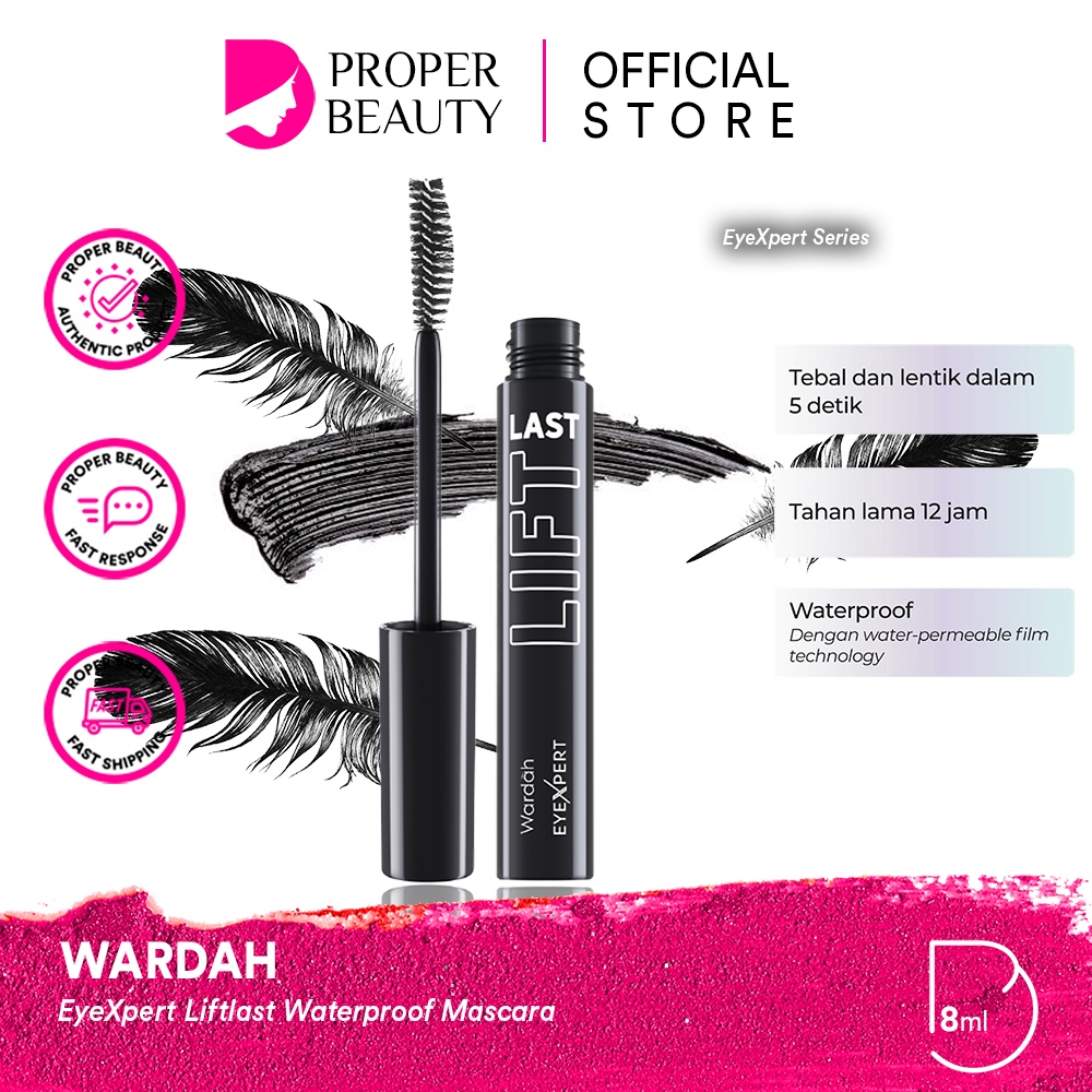 WARDAH EyeXpert Liftlast Waterproof Mascara Indonesia / Maskara 8ml / Bulu Mata Tebal Lentik Tahan Lama 12 Jam Waterproof Anti Air Natural / Dual Sided Lifting Brush Curl Lock Lift Last Black Hitam / Cosmetic Makeup Face Eye Make Up / Eye Xpert Series