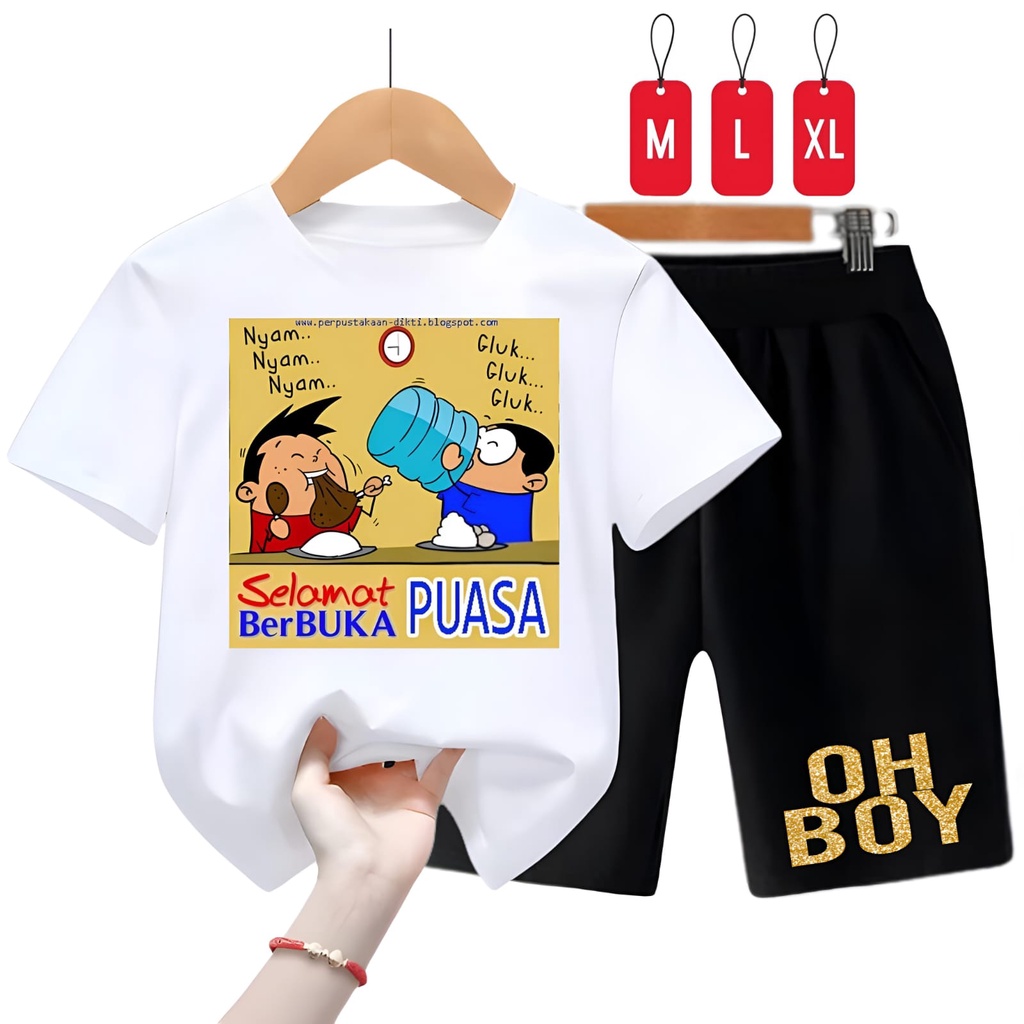 setelan baju kaos anak uniseks selamat berbuka puasa M,L,XL