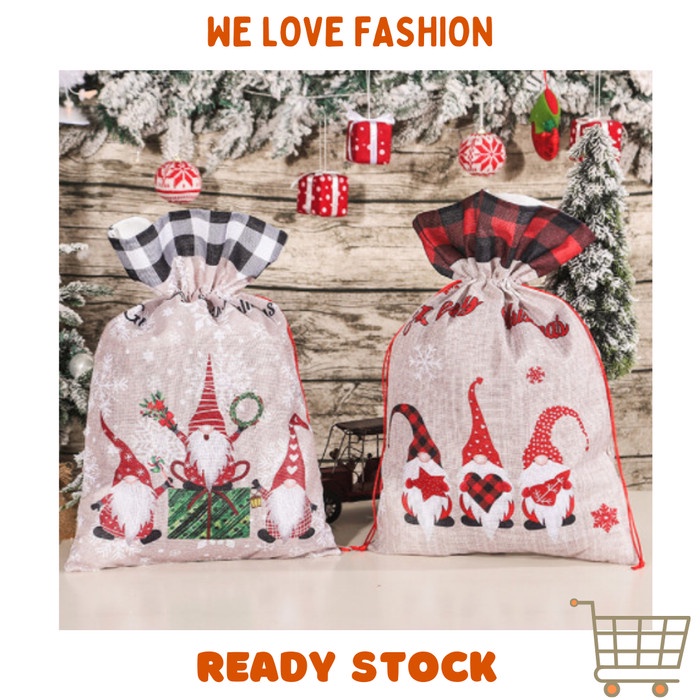 

⭐BISA COD⭐ Pouch Natal Motif Kotak Santa / Kantong Model Serut Bungkus Kemasan - RANDOM