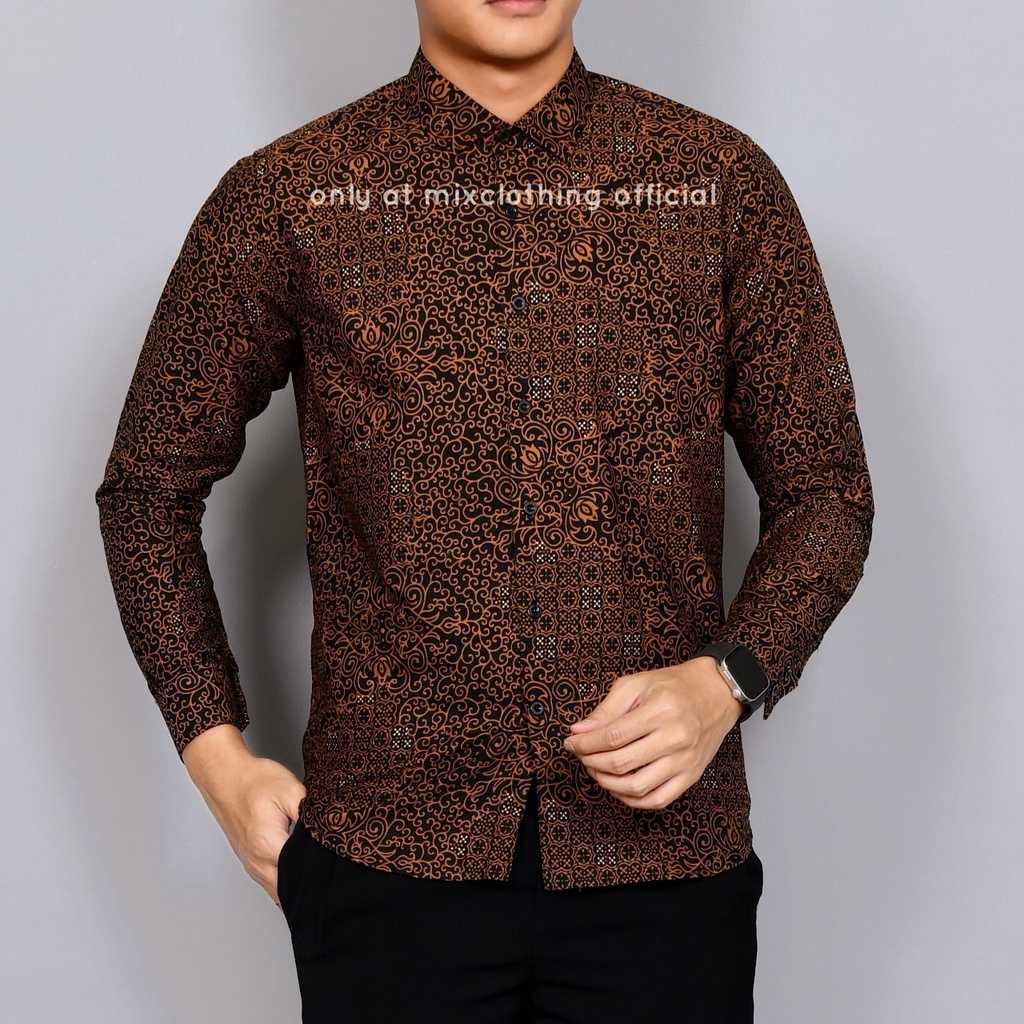 Baju Batik Pria Slimfit Kemeja Batik Pria Lengan Panjang Slimfit Hem Premium CD69 Navy Distro Cowok