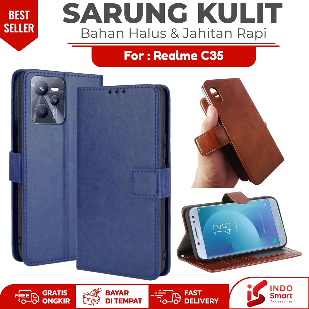 Realme C35 C 35 / Case Realme C35 / Leather Wallet Case Dompet Sarung Kulit Hp