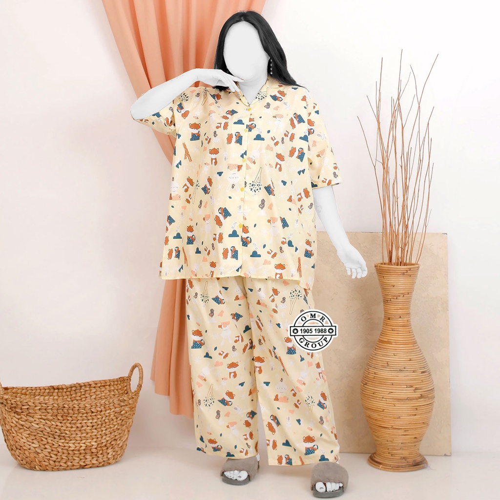 MURAH BIGSIZE | Ukuran Real XXL 5L LD 120 140 Fit BB 60-100KG Jumbo Pajamas Oneset Setelan Piyama Celana Panjang Motif Kartun Bahan Katun Polymicro Lengan Pendek Daily Wear