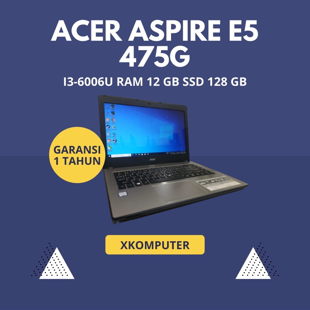 Acer Aspire E5 475G Core i3-6006U Ram 12 GB