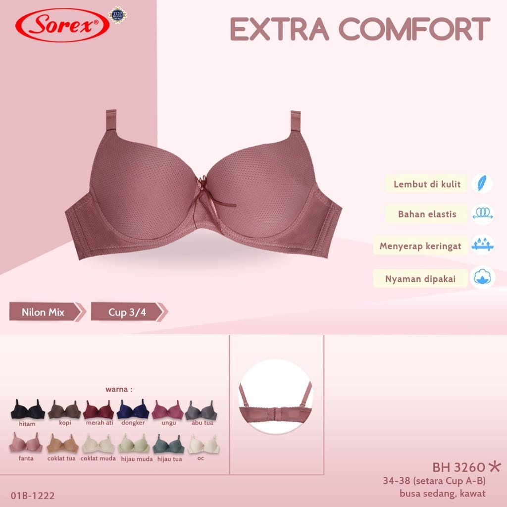 Sorex Bra Extra Comfort Busa Sedang Kawat Kait 2 Setara Cup B BH 3260