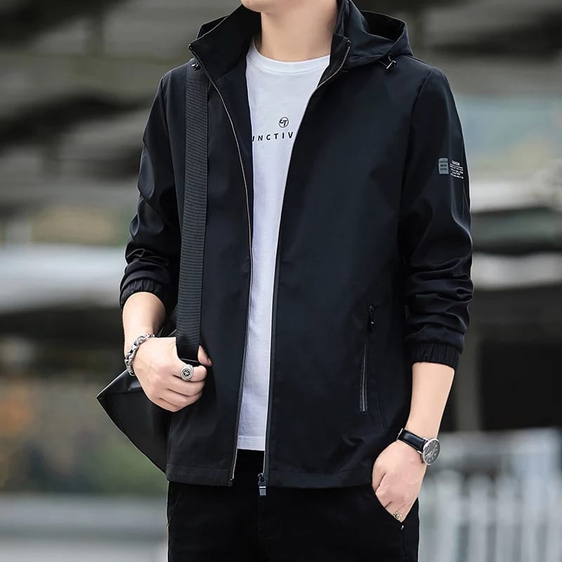 Jaket Zipper Basic Jaket Motor Polos Jaket Waterproof Pria Jaket Distro – HITAM Size M/L XL XXL