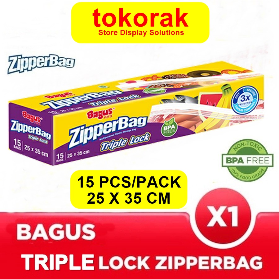 BAGUS ZIPPER BAG TRIPLE LOCK 15'S 25 X 35 CM ZIPPERBAG ZIPLOCK