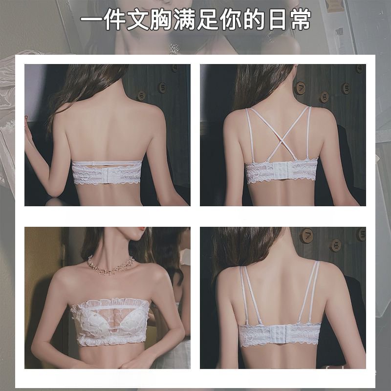 Pakaian dalam wanita strapless tak terlihat dada kecil berkumpul anti-slip putih smocked bra tidak a