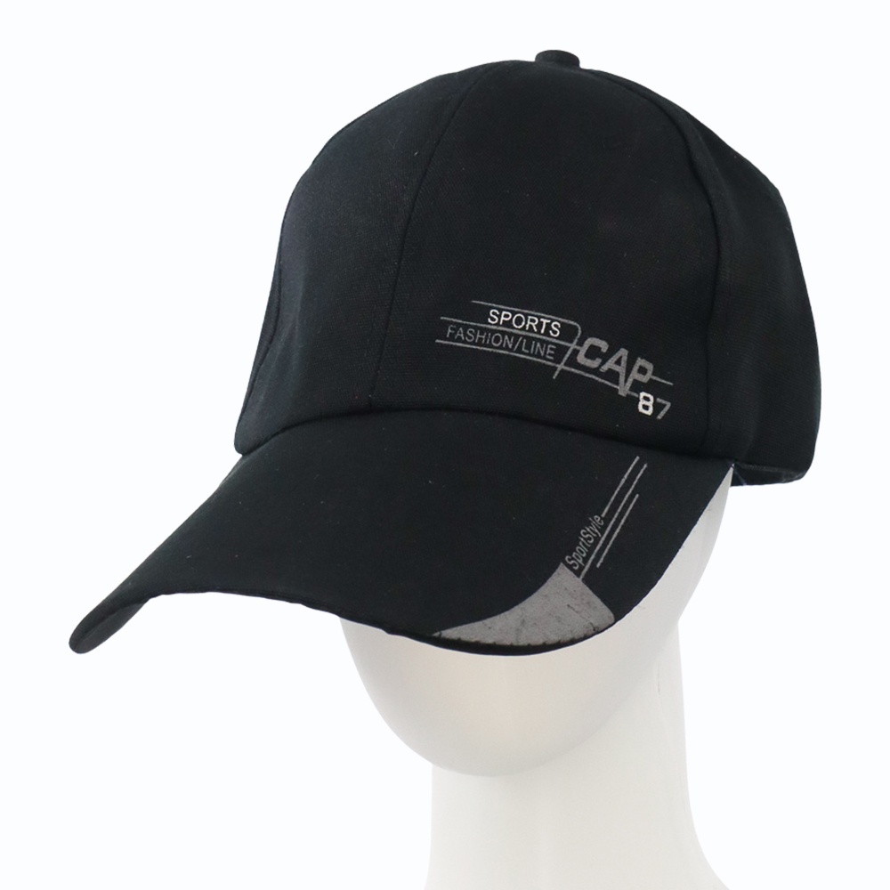 Topi Baseball Golf Pria Outdoor Fashion Line Cap Long Visor - MZ87 - Black