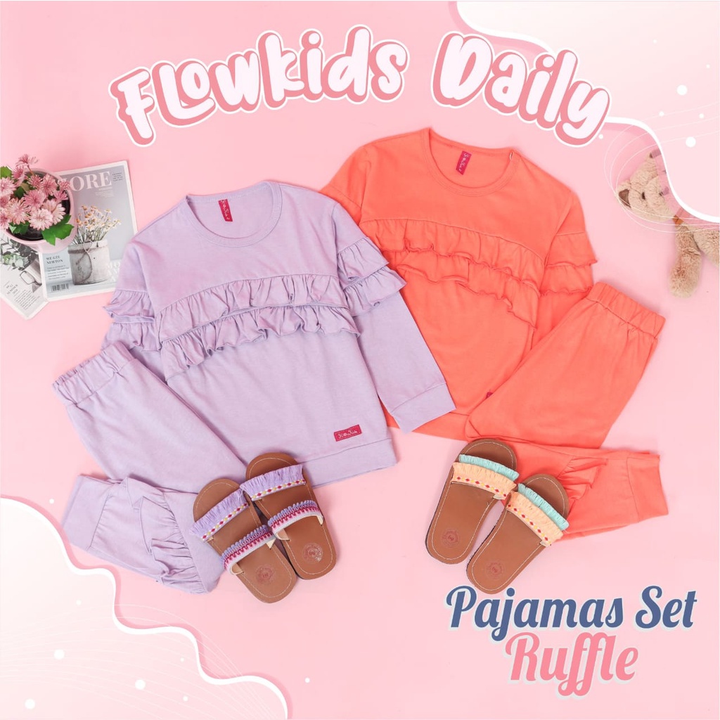 Oneset Anak Gratis Sandal, Piyama Anak Perempuan, Flowkids Daily, Setelan Anak 5 Tahun