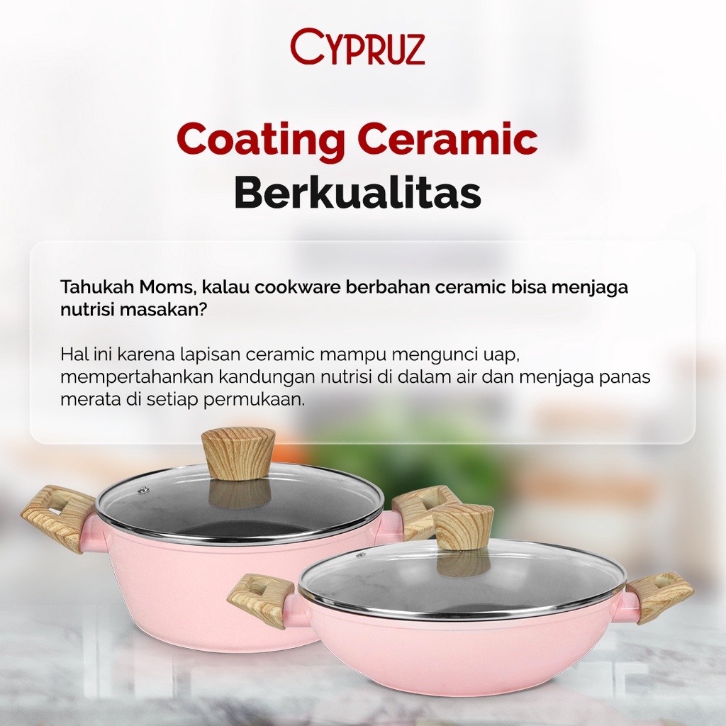 Cypruz Pink Ceramic Fry Pan / Wajan Penggorengan Anti Lengket