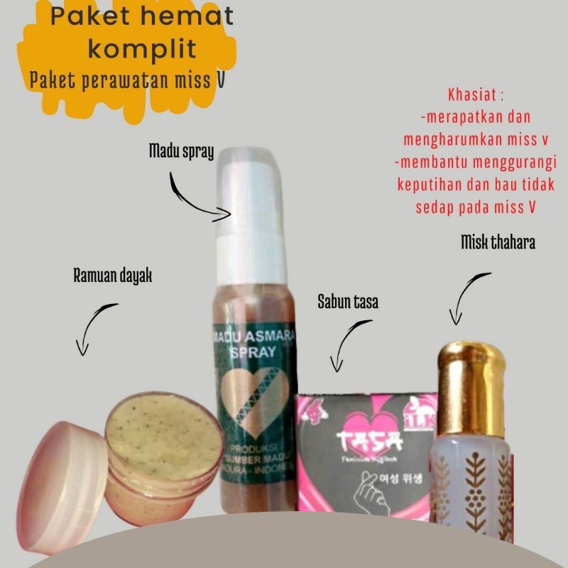 RAMUAN DAYAK+MADU SPRAY+ SABUN TASA+ MISK THAHARA/ PAKET HEMAT PERAWATAN MISS V/PERAPET MISS V/KEPUTIHAN/ PROMO HEMAT