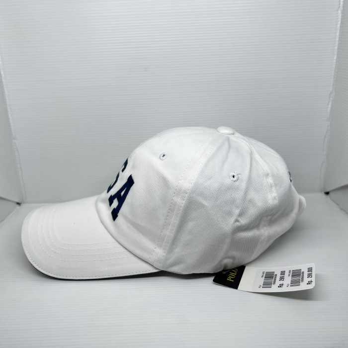 hat / cap topi polo logo usa putih strap kulit original