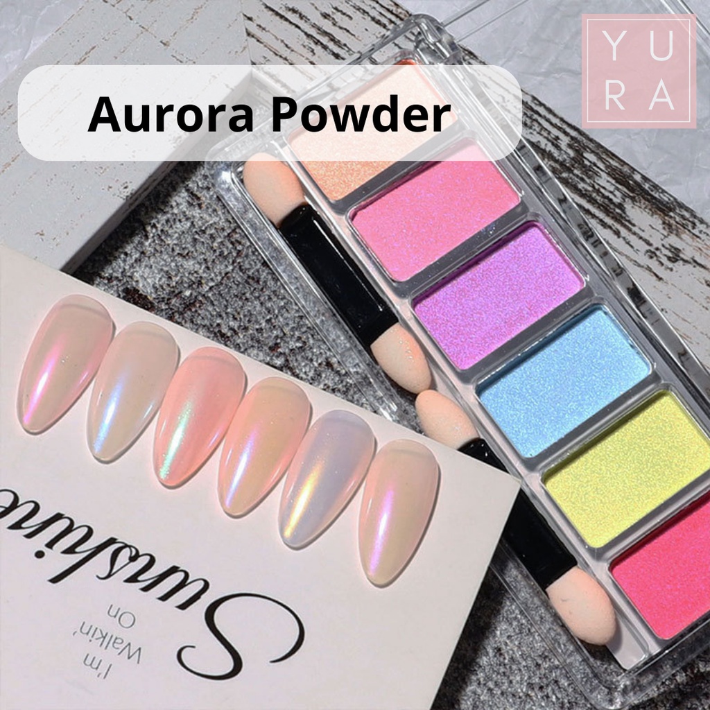 Nail art 6 Color  Powder Aurora Mix Color/ Bubuk Hiasan Kutek Kuku Palsu