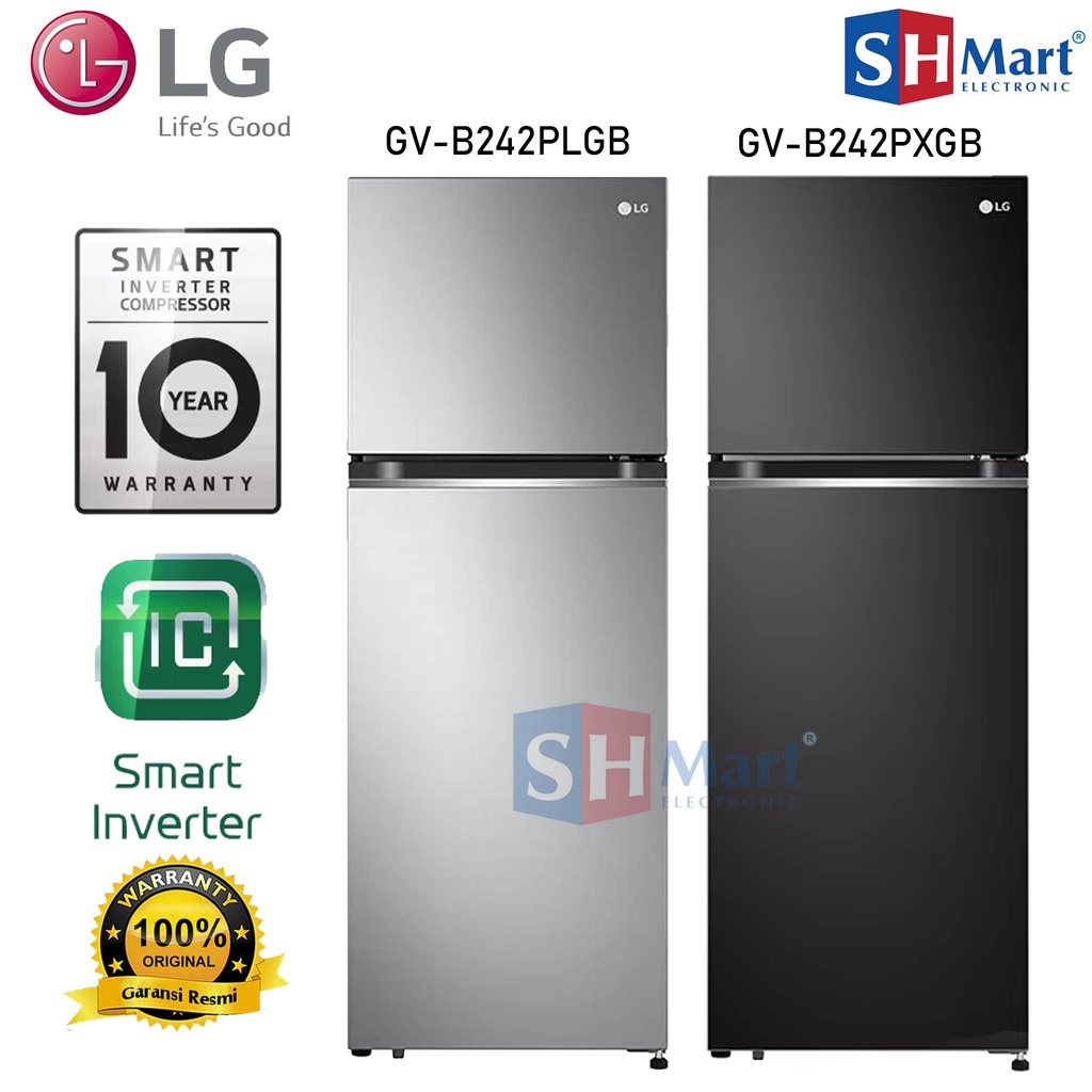 KULKAS 2 PINTU LG KAPASITAS 243 LITER GV-B242PLGB / GV-B242PXGB SMART INVERTER KOMPRESSOR GARANSI RESMI