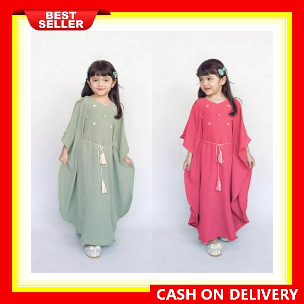 Terbaru Gamis Kaftan Anak Perempuan 6-12 Tahun Bahan Crinkle Airflow Gamis Kaftan Anak Terbaru 2023 