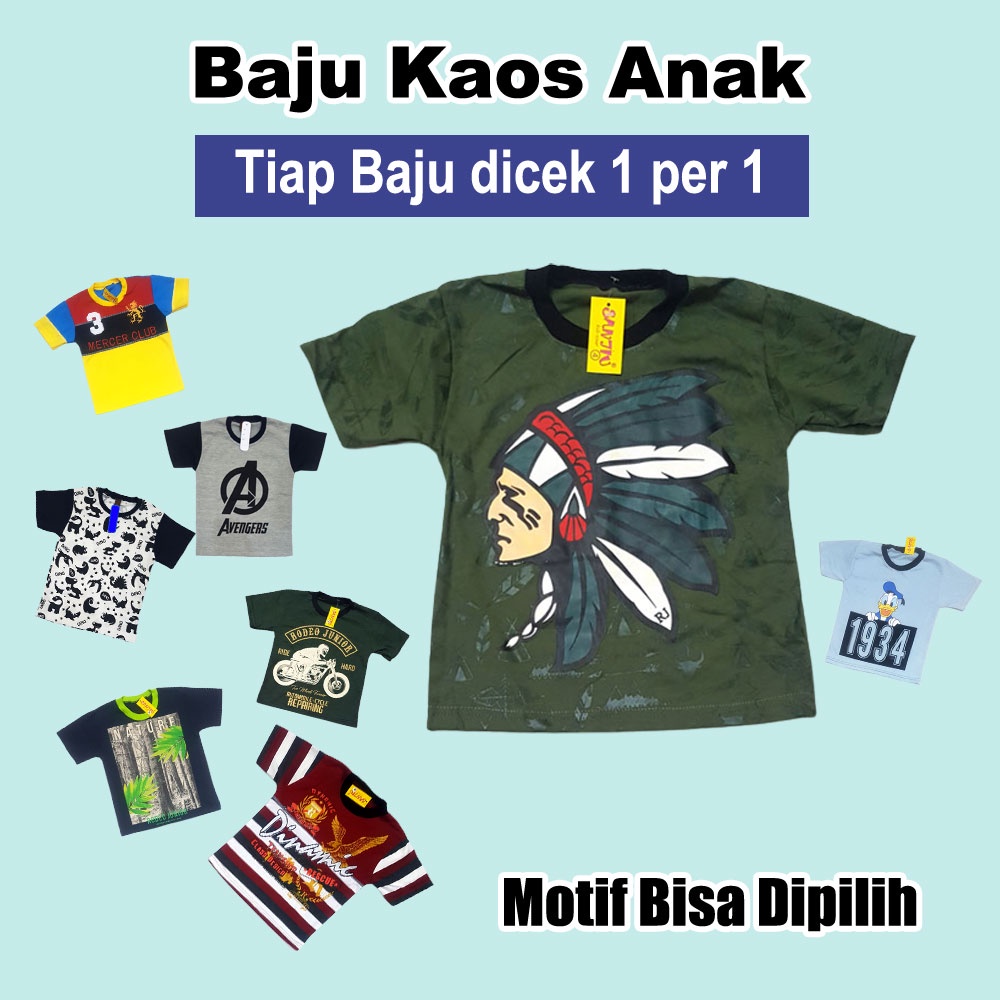 Kaos Anak Sablon (S) Bahan Katun, Sablon, Salur, Baju Harian Anak, Kaos Murah