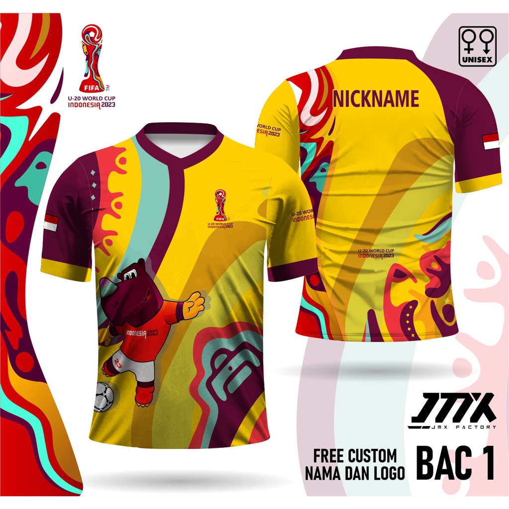jersey piala dunia u20 indonesia lengan pendek kaos bacuya piala dunia u20 bac