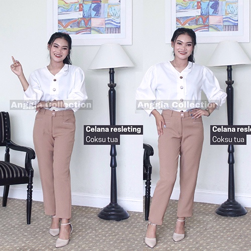 Celana pinggang Kancing -Celana Bahan-celana Wanita Karir-Celana kantor-Celana Syakira